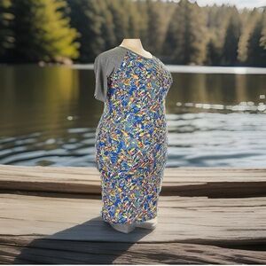 Women LuLaRoe Julia 3X Gray & Floral Stretch dress NWT Church Casual Wirk